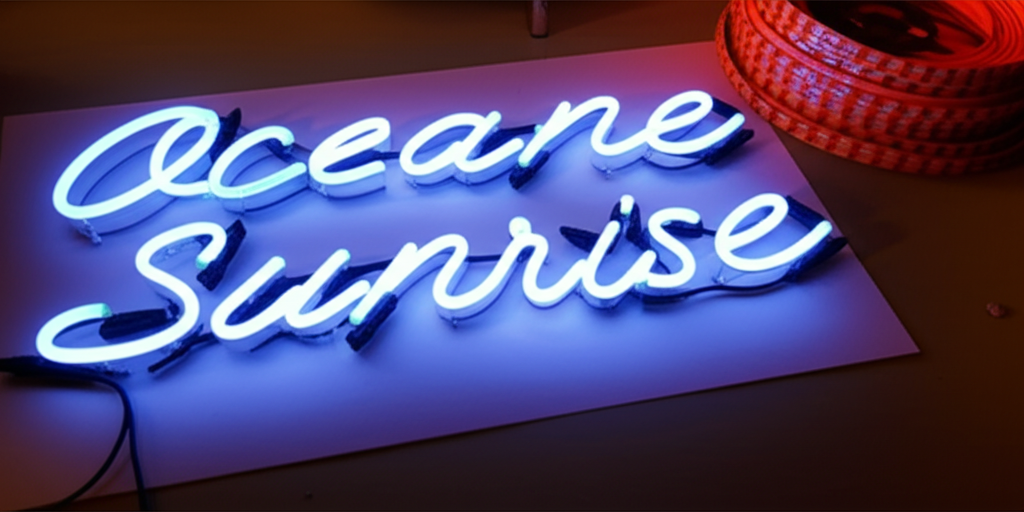 Behind-the-scenes look at custom neon sign design process from concept sketches to finished LED installation